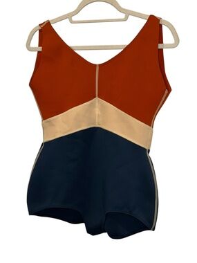 Seea NEW NWT wet suit feel vibe vintage inspired one piece surf bathing suit L
